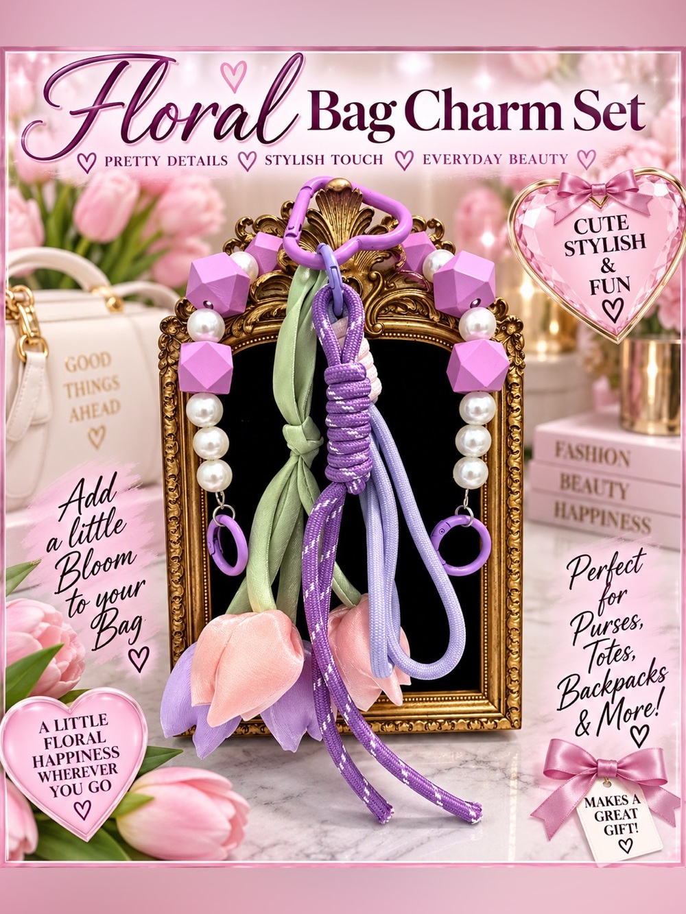 Floral bag charm set 🌷 💜